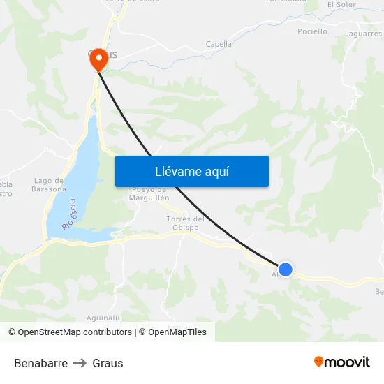 Benabarre to Graus map