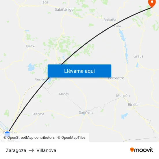 Zaragoza to Villanova map