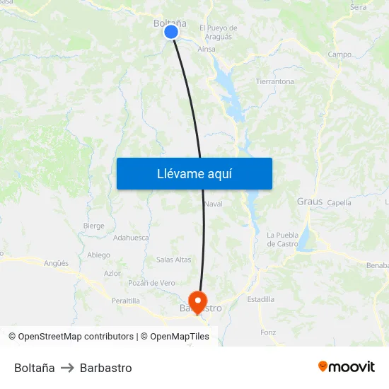 Boltaña to Barbastro map