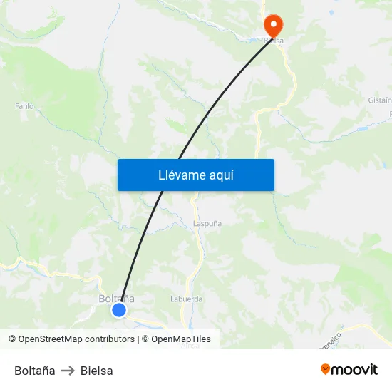 Boltaña to Bielsa map