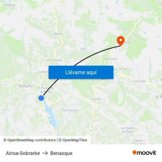 Aínsa-Sobrarbe to Benasque map
