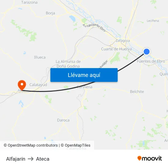 Alfajarín to Ateca map