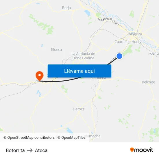 Botorrita to Ateca map