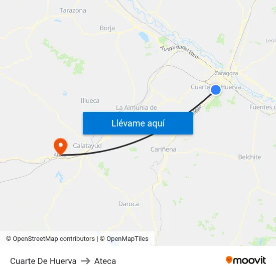 Cuarte De Huerva to Ateca map