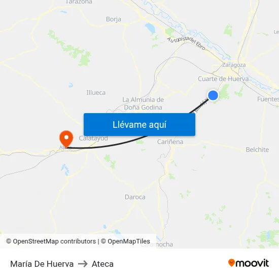 María De Huerva to Ateca map