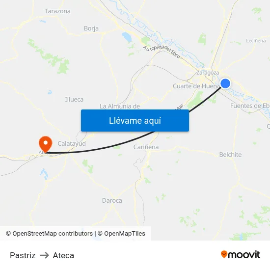 Pastriz to Ateca map