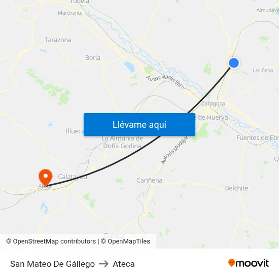 San Mateo De Gállego to Ateca map