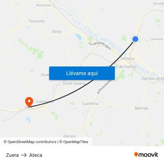 Zuera to Ateca map