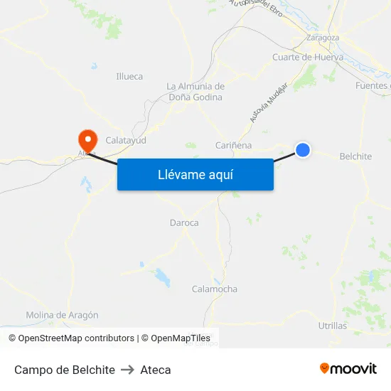 Campo de Belchite to Ateca map