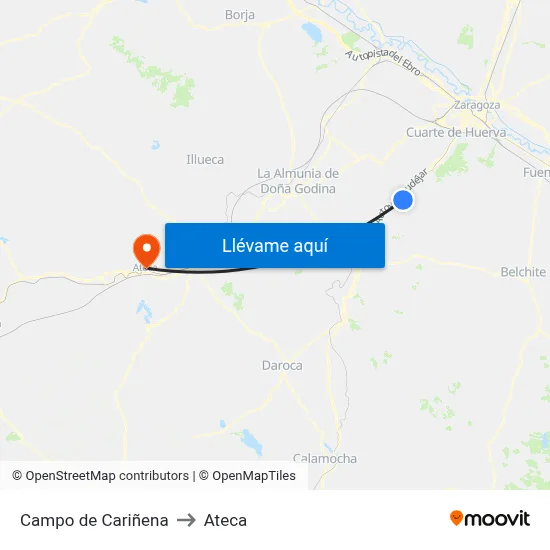 Campo de Cariñena to Ateca map