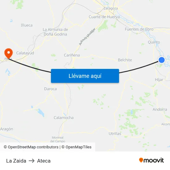 La Zaida to Ateca map