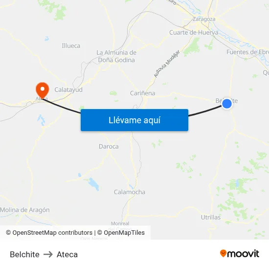 Belchite to Ateca map