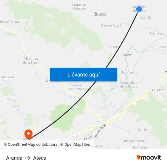 Aranda to Ateca map