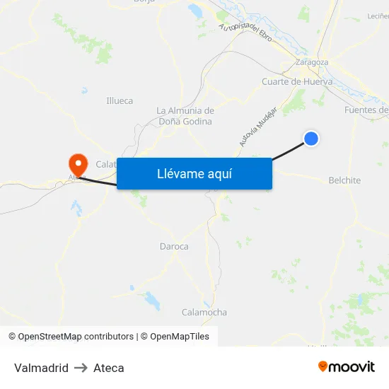 Valmadrid to Ateca map