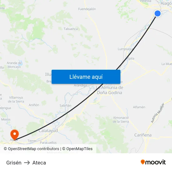 Grisén to Ateca map