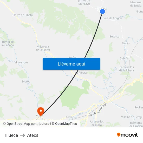 Illueca to Ateca map