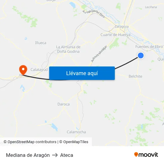 Mediana de Aragón to Ateca map