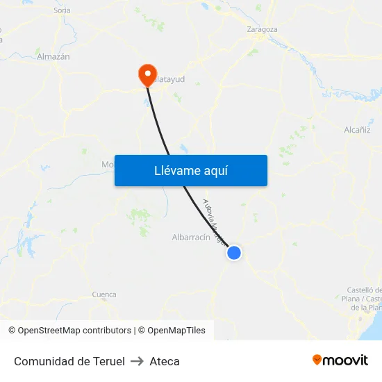 Comunidad de Teruel to Ateca map