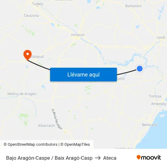 Bajo Aragón-Caspe / Baix Aragó-Casp to Ateca map