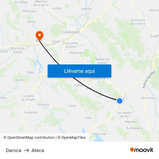 Daroca to Ateca map