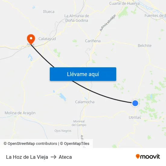 La Hoz de La Vieja to Ateca map