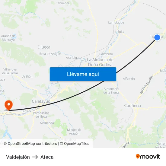 Valdejalón to Ateca map