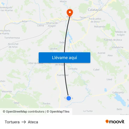 Tortuera to Ateca map