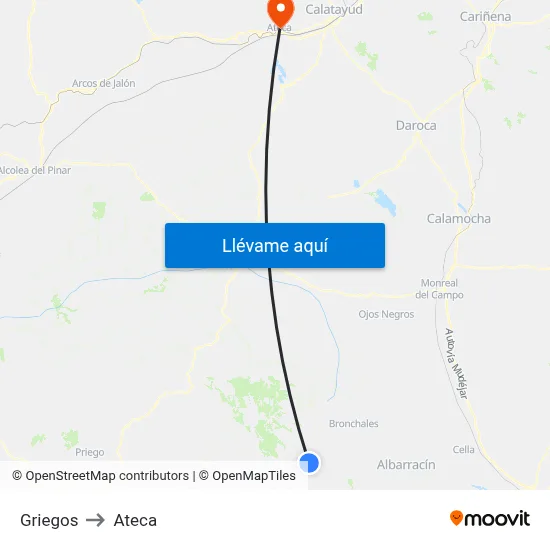 Griegos to Ateca map
