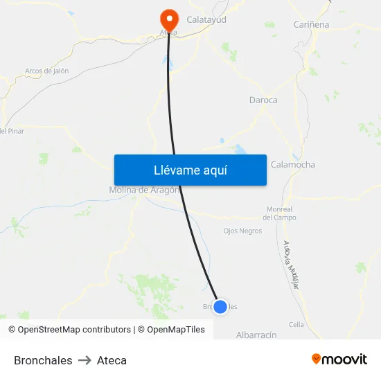 Bronchales to Ateca map