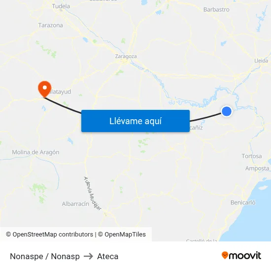 Nonaspe / Nonasp to Ateca map