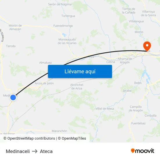 Medinaceli to Ateca map
