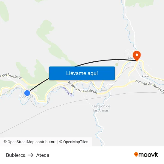 Bubierca to Ateca map