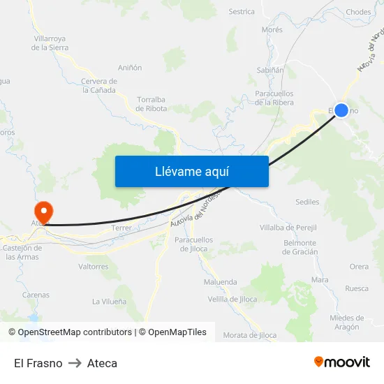 El Frasno to Ateca map