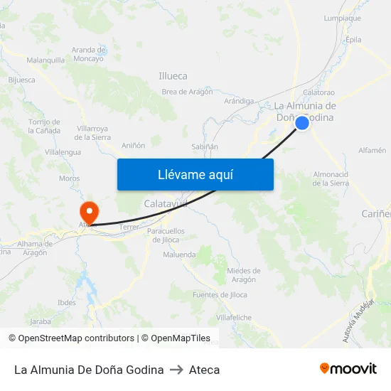 La Almunia De Doña Godina to Ateca map