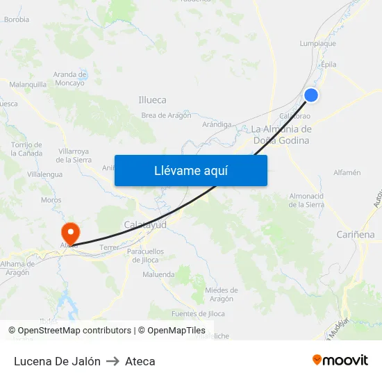 Lucena De Jalón to Ateca map