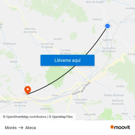 Morés to Ateca map