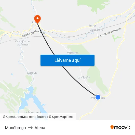 Munébrega to Ateca map