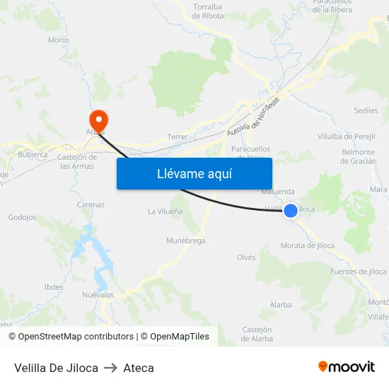Velilla De Jiloca to Ateca map