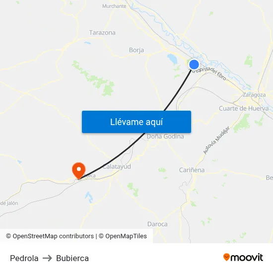 Pedrola to Bubierca map