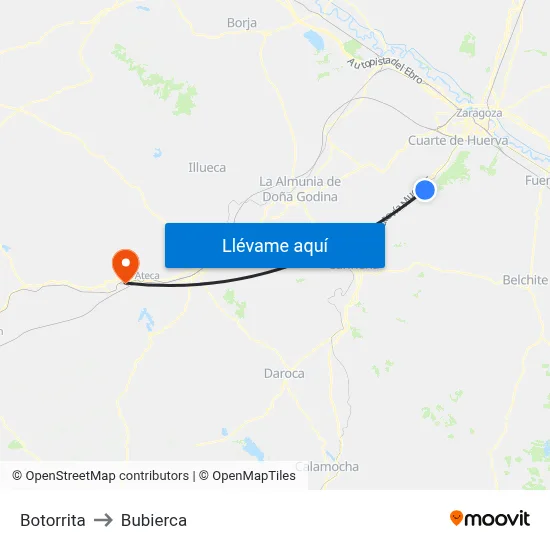 Botorrita to Bubierca map