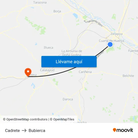 Cadrete to Bubierca map