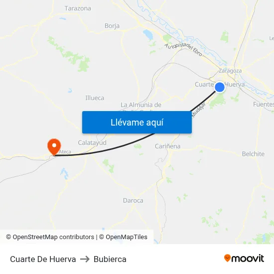 Cuarte De Huerva to Bubierca map