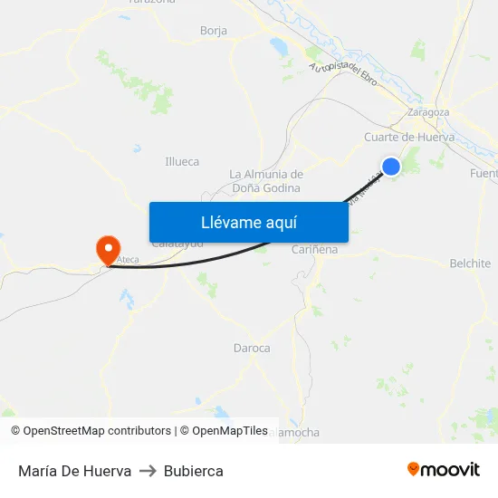 María De Huerva to Bubierca map
