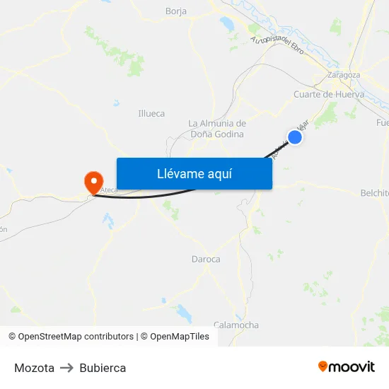 Mozota to Bubierca map