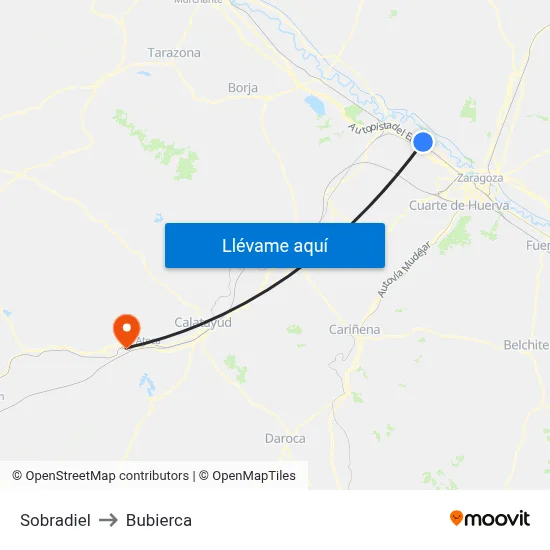 Sobradiel to Bubierca map