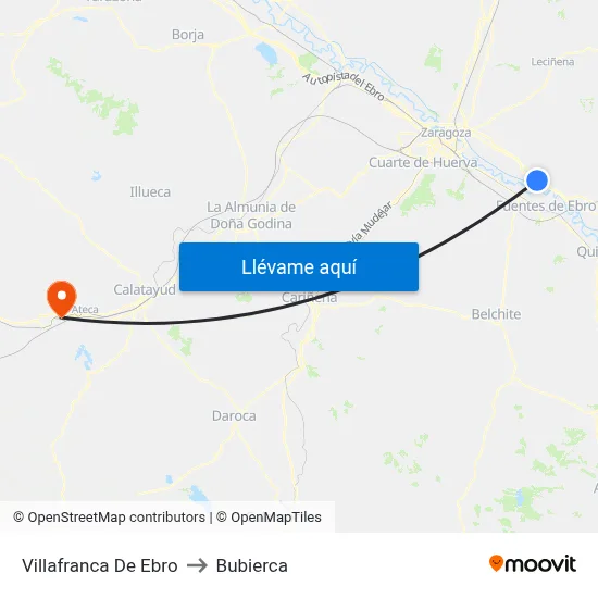 Villafranca De Ebro to Bubierca map