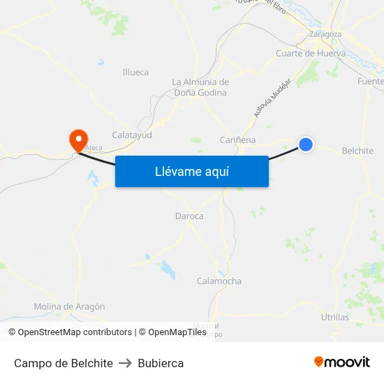 Campo de Belchite to Bubierca map