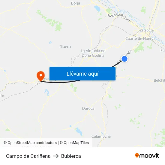 Campo de Cariñena to Bubierca map