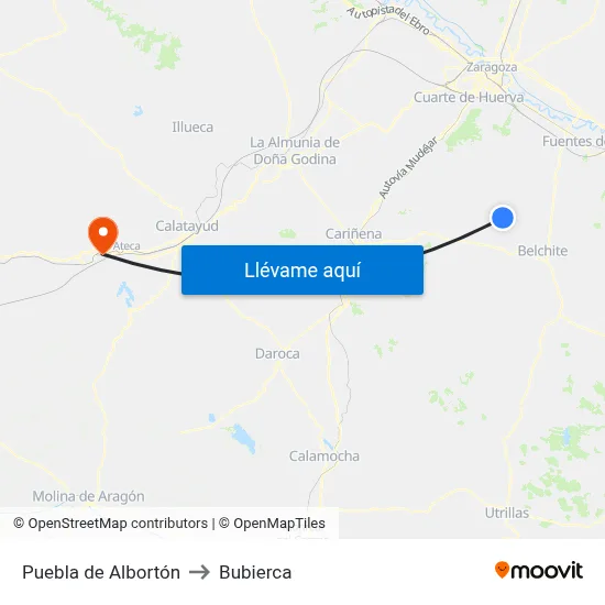 Puebla de Albortón to Bubierca map