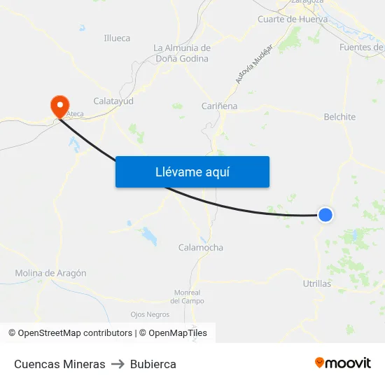 Cuencas Mineras to Bubierca map